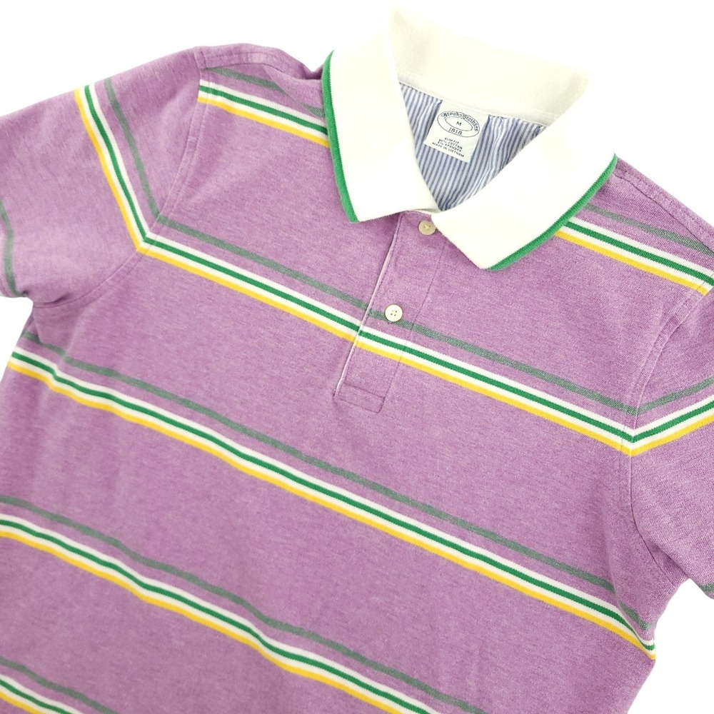 Brooks Brothers 1818 Polo Shirt Mens M Purple Stripe Slim Fit Stretch Top